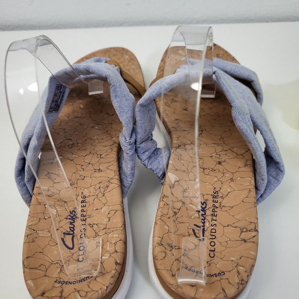 Clarks Light Blue Fabric Twist Slingback Sandals - Picture 5 of 10